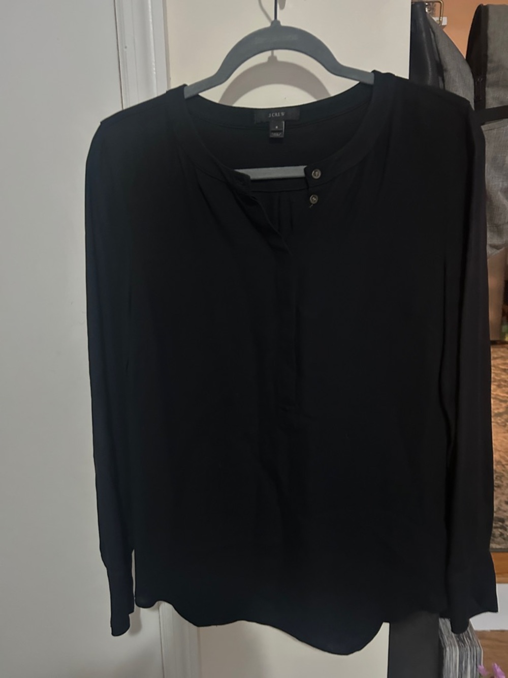 J. Crew Black Button-Neck Long Sleeve Blouse